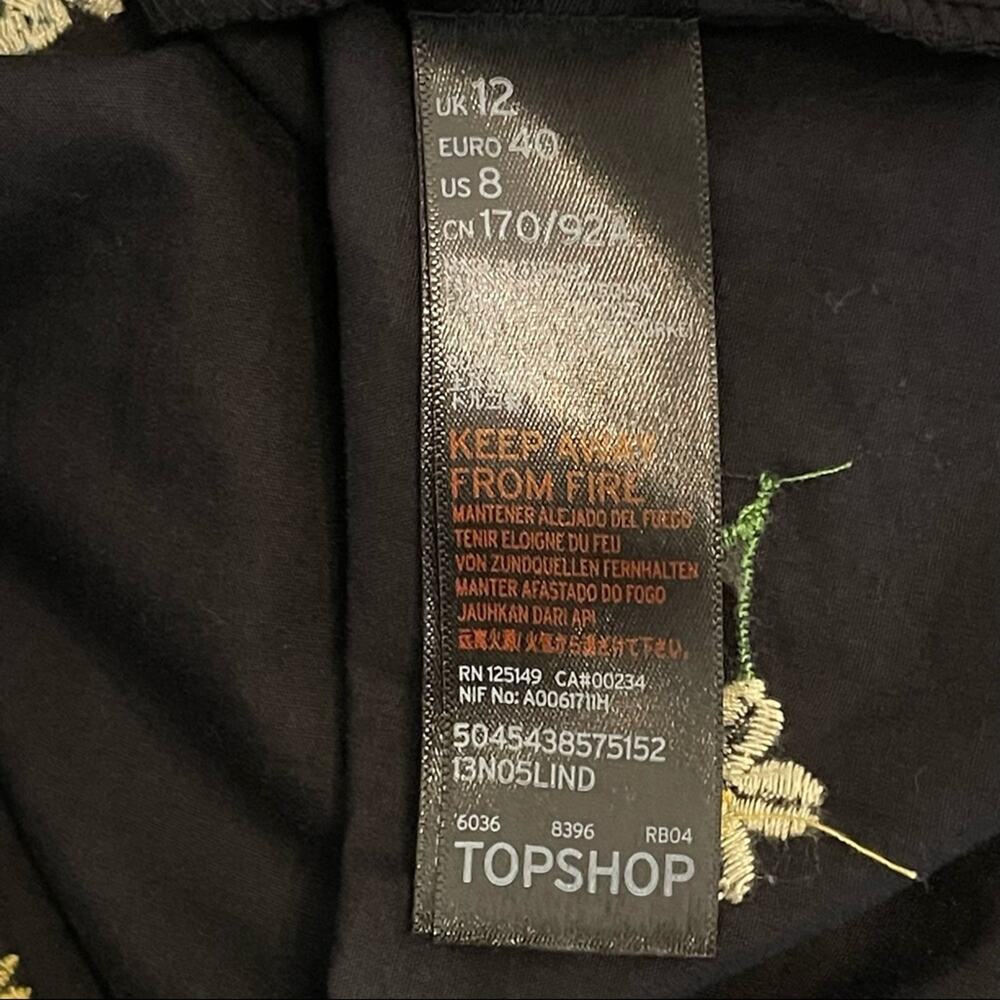 Topshop Black Off The Shoulder Embroidered Floral Top Size 8 - Picture 7 of 10